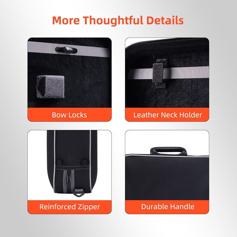 ADM Violin Case 4/4 Full Size Sturdy Oblong Violin Hard Case Super Lightweight Portable Hard-Shell with Carrying Straps Travel Carrying Bag for Beginners, Black - Image 5